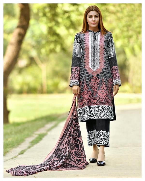Limelight - Embroidered Lawn Suit Pink/Grey
