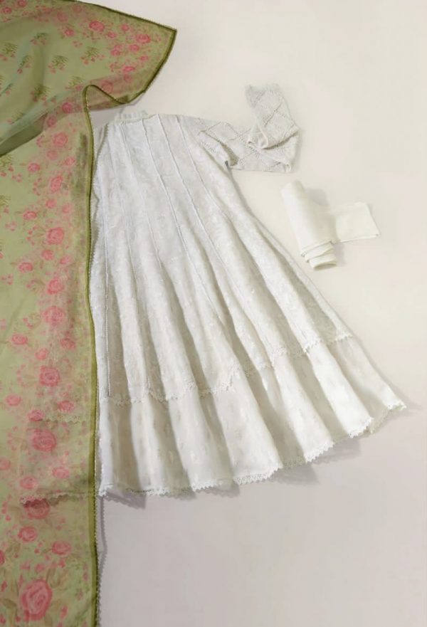 Agha Noor Formal Wear- Ivory Open Kalidaar - Image 4