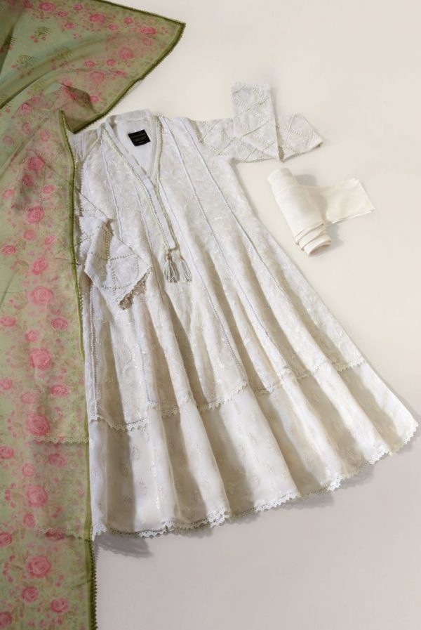Agha Noor Formal Wear- Ivory Open Kalidaar - Image 5