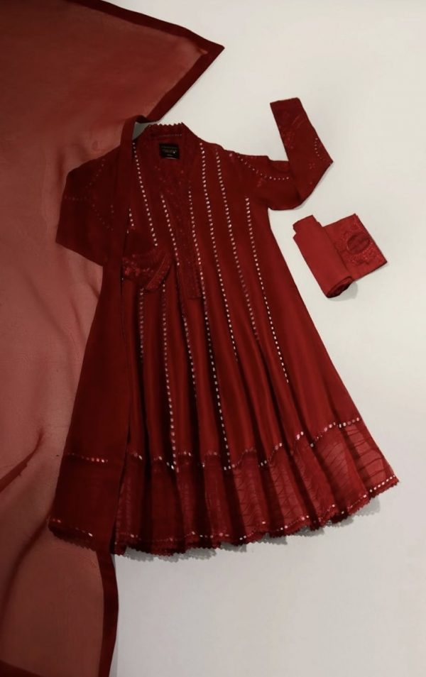 Agha Noor Formal Wear- Maroon Silk Pishwas