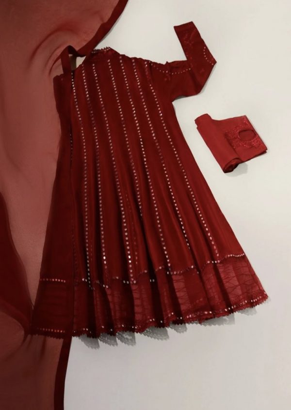 Agha Noor Formal Wear- Maroon Silk Pishwas - Image 3