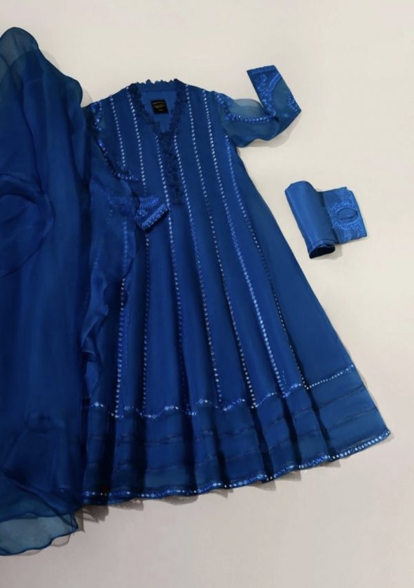 Agha Noor Formal Wear- Teal Blue Pishwas