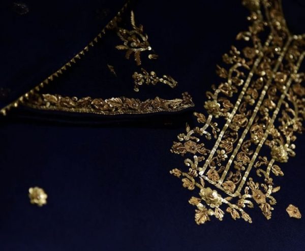 Agha Noor Formal Wear- Navy Blue Gold - Image 2