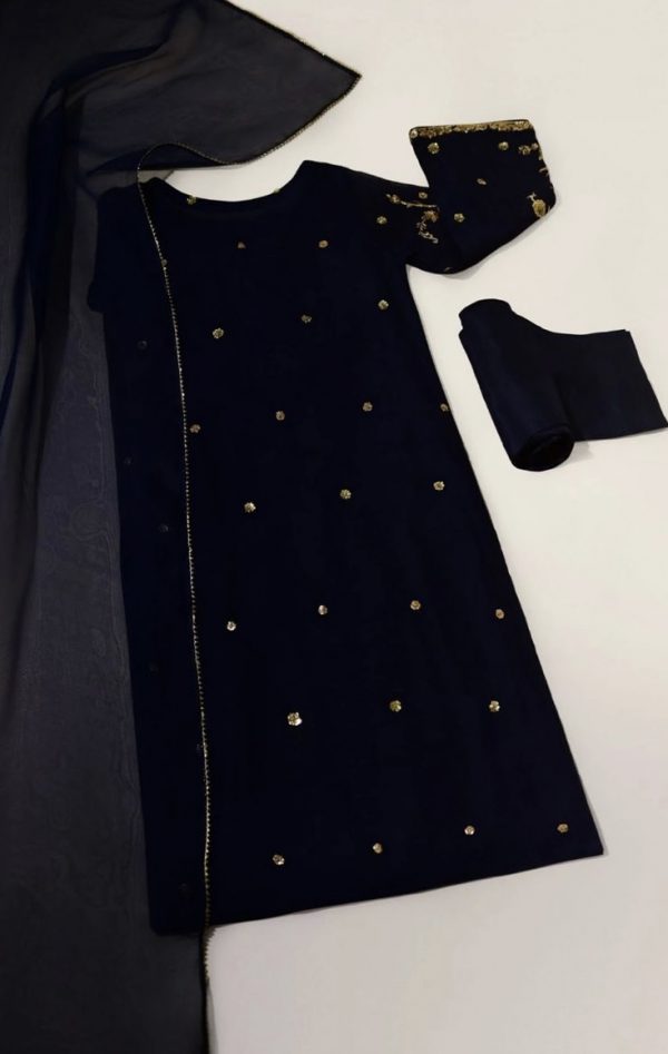 Agha Noor Formal Wear- Navy Blue Gold - Image 3