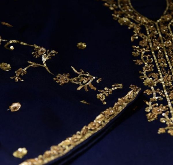 Agha Noor Formal Wear- Navy Blue Gold - Image 4